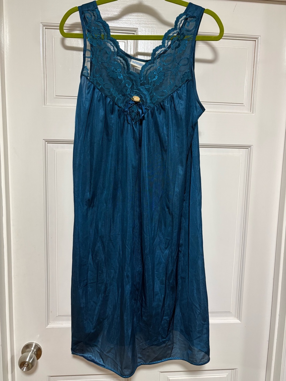 Vintage 90s Secret Treasures Nightgown Teal Lace Bodice Style 8351 Size Medium